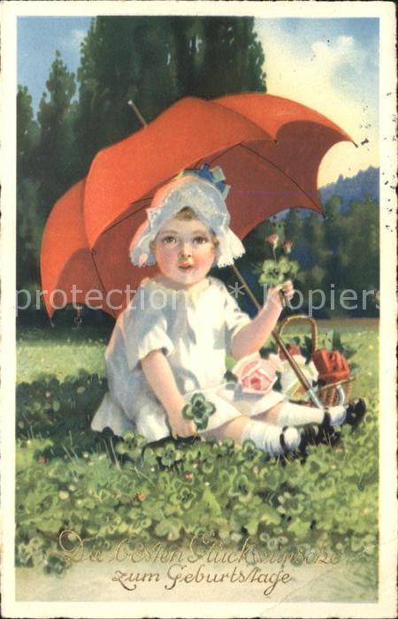 Kinder Child Enfants Mädchen Kleeblätter Rosen Schirm Geburt
