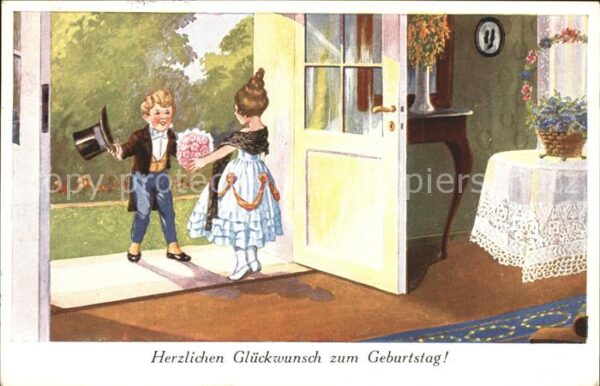 Kinder Child Enfants Zylinder Rose Glückwunsch Geburtstag