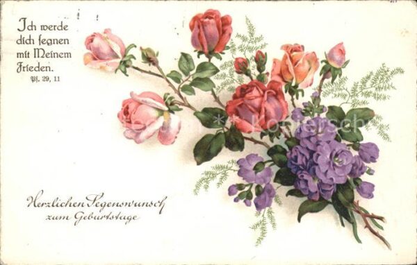 Geburtstag Glückwunsch Rosen Litho