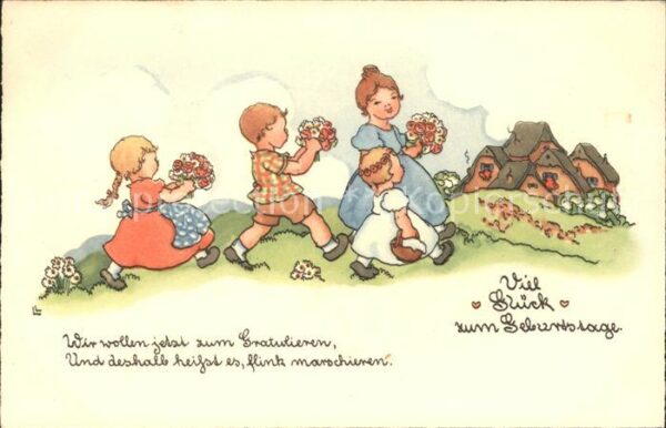 Kinder Child Enfants Geburtstag Blumen Gedicht Liesel Lauter