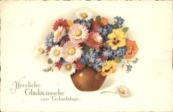 Geburtstag Glückwunsch Margeriten Stiefmütterchen