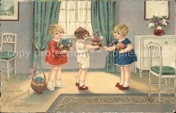 Kinder Child Enfants Blumen Glückwunsch Geburtstag