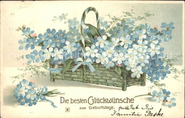 Geburtstag Glückwunsch Vergissmeinnicht Korb Litho