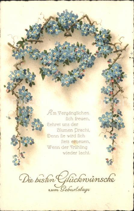 Geburtstag Vergissmeinnicht Gedicht Litho