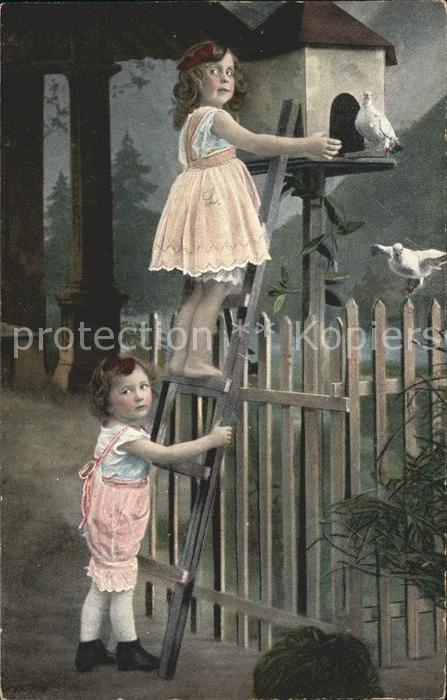 Kinder Child Enfants Leiter Tauben Vogelhäuschen
