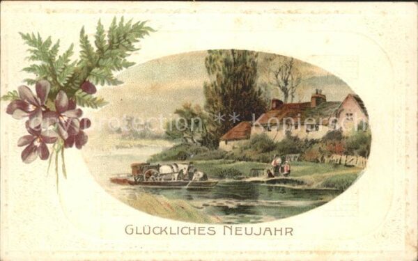 Neujahr Veilchen Boot Litho
