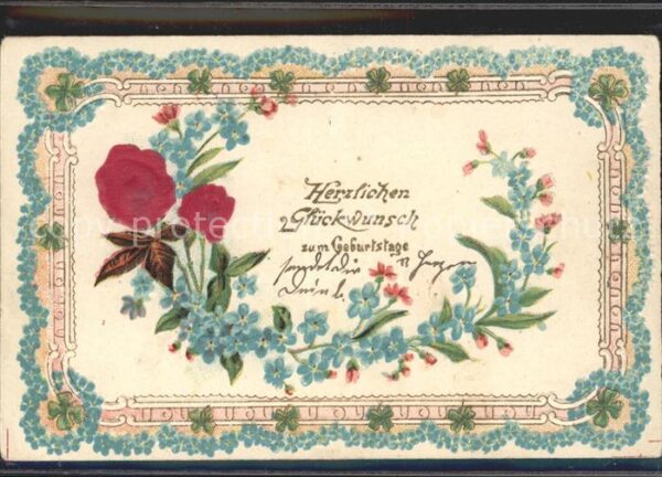Geburtstag Rose Vergissmeinnicht Kleeblätter