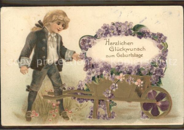 Kinder Child Enfants Barock Geburtstag Schubkarre Veilchen