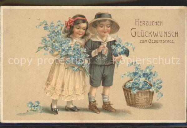 Kinder Child Enfants Vergissmeinnicht Glückwunsch Geburtstag