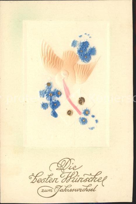 Brieftaube Carrier Pigeon voyageur Blumen Glückwunsch Neujahr