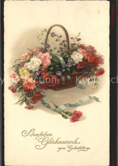 Geburtstag Korb Nelken Litho