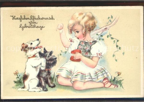Hunde Kind Mädchen Glückwunsch Geburtstag