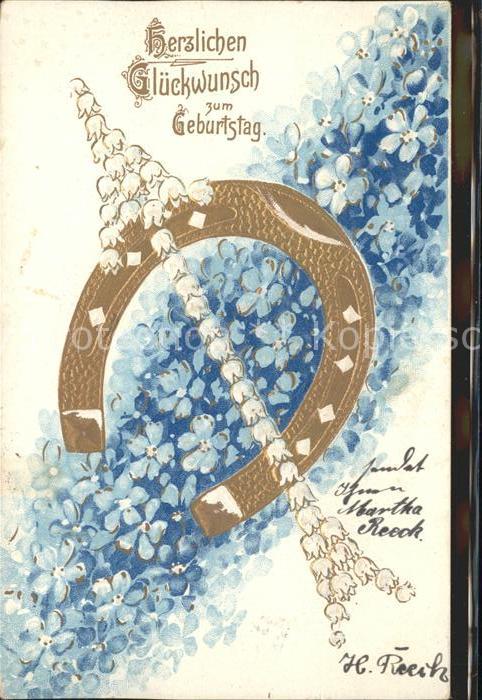 Hufeisen Vergissmeinnicht Geburtstag Litho