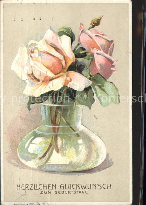 Rosen Vase Glückwunsch Geburtstag Litho