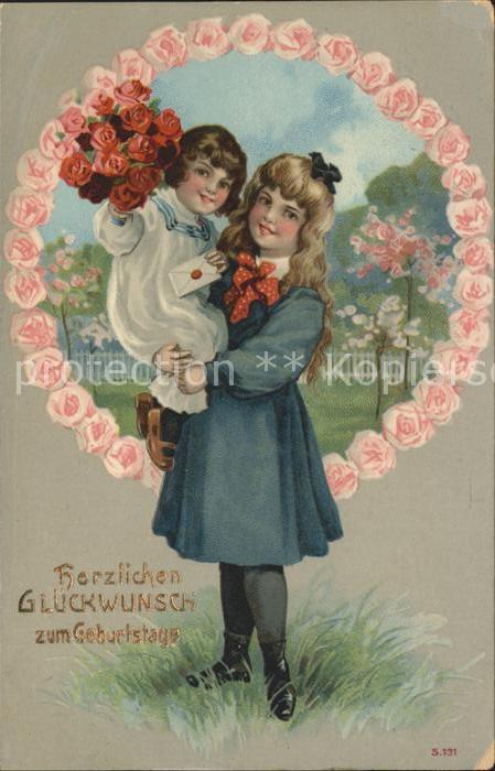 Kinder Child Enfants Geburtstag Rosen Brief Litho
