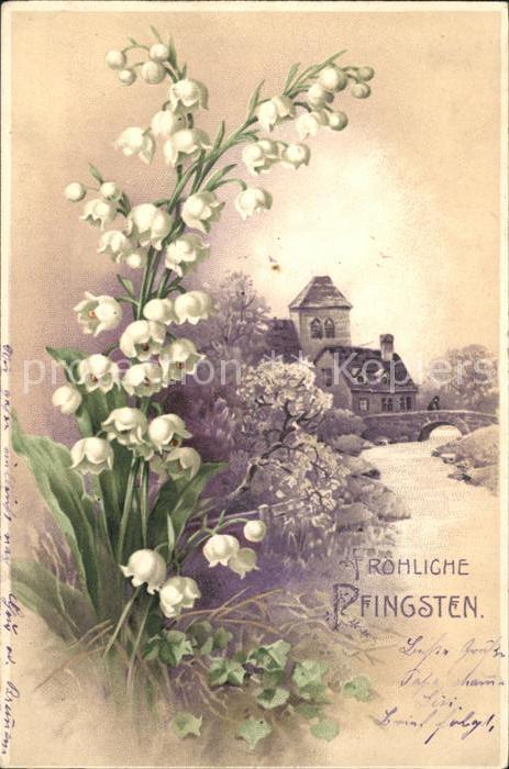 Pfingsten Pentecost Pentecote Maiglöckchen Litho