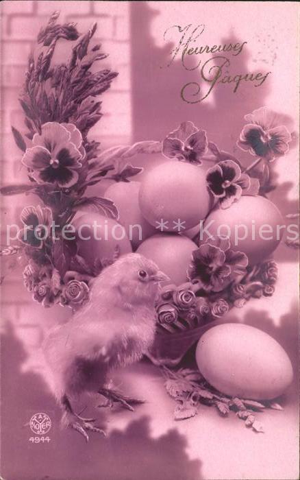 Foto AN Paris (Noyer) Nr. 4944 Küken Ostern Stiefmütterchen Oster