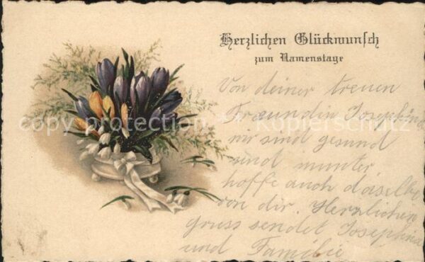 Namenstag Namenskarte Krokusse Schneeglöckchen Litho