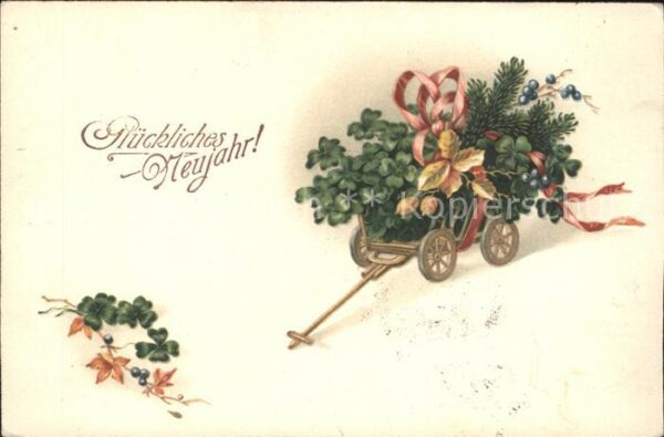 Neujahr Kleeblätter Holzwagen