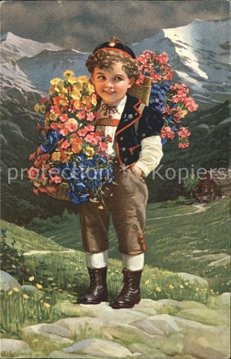 Kinder Child Enfants Tracht Schweiz Blumen