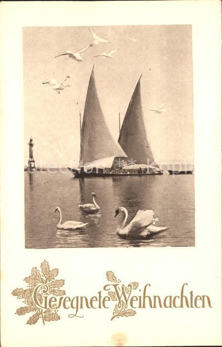Segelboote Schwäne Möwen Leuchtturm Weihnachten