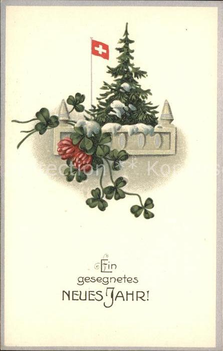 Neujahr Tannenbaum Kleeblätter Fahne Schweiz Li