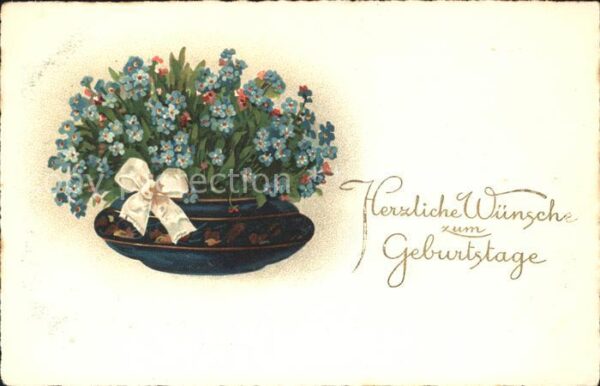Geburtstag Vergissmeinnicht Vase Litho