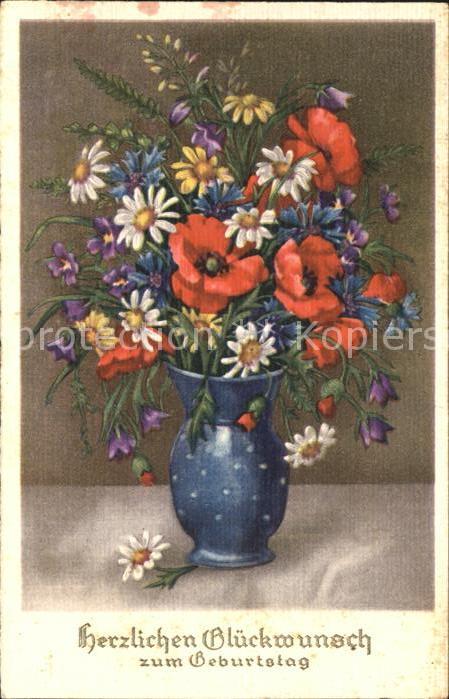 Geburtstag Mohnblumen Margeriten Glockenblumen Kor