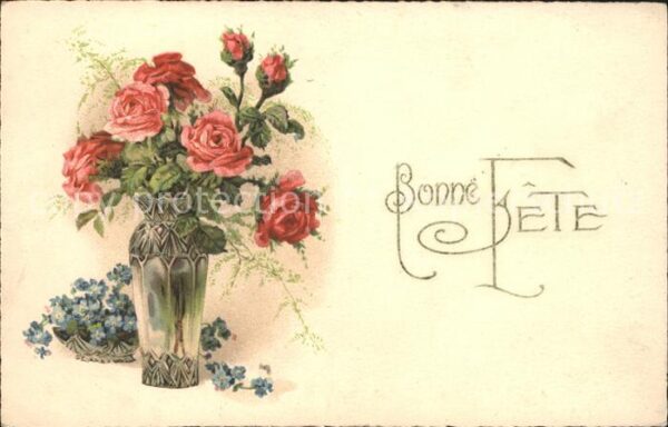 Rosen Vergissmeinnicht Bonne Fete Litho