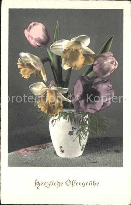 Ostern Easter Paques Narzissen Tulpen