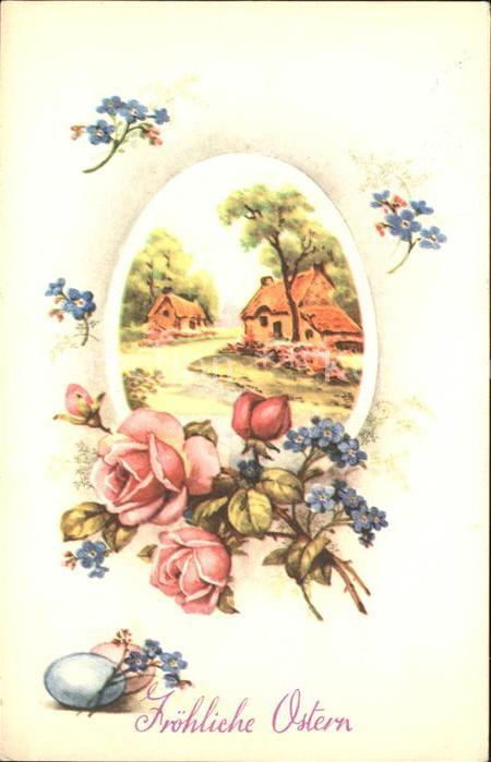 Ostern Easter Paques Rosen Ostereier Vergissmeinnicht