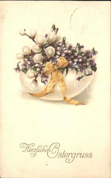 Ostern Easter Paques Veilchen Weidenkätzchen Litho