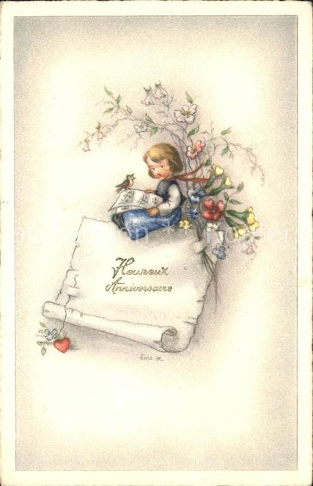 Kinder Child Enfants Vogel Gesang Notenblatt Blumen Herz Geb