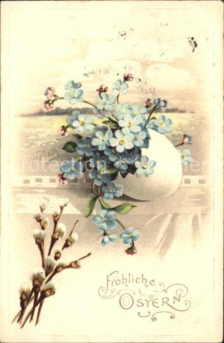 Ostern Easter Paques Vergissmeinnicht Weidenkätzchen Litho