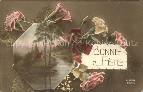 Verlag FURIA Nr. 825/3 Nelken Rose Bonne fete