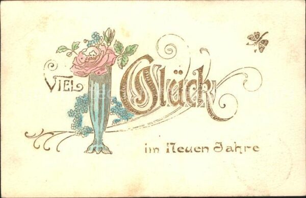 Neujahr Rose Schmetterling Vase Vergissmeinicht
