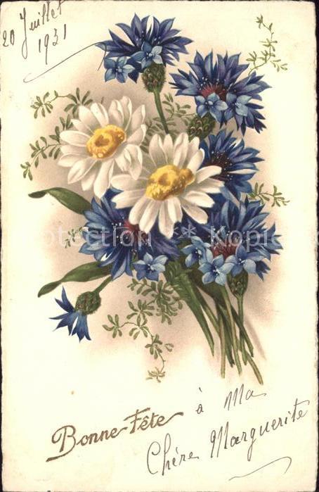 Blumen Kornblumen Margeriten Litho