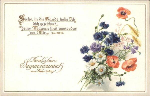 Geburtstag Mohnblumen Korblumen Margeriten Litho