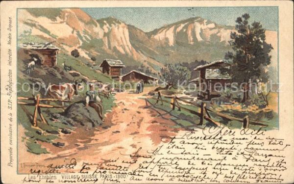 Exposition Universelle Paris 1900 Les Etables Village Suisse Litho