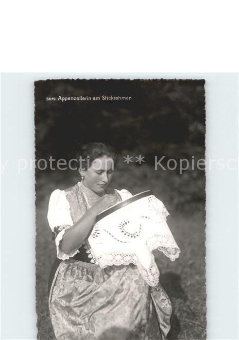 Handarbeit sticken Stickrahmen Frau Tracht Appenze