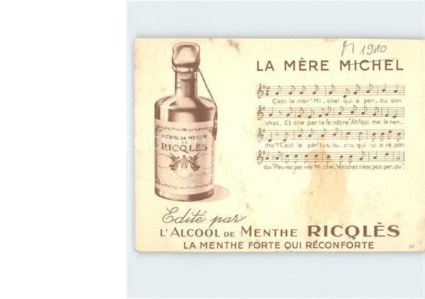 Liederkarte La Mere Michel Werbung Alcool de Menthe