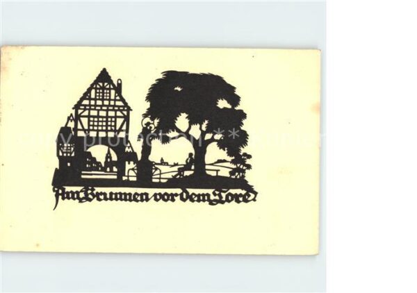 Scherenschnitt Schattenbildkarte U. M. Schwindt Am Brunnen vor dem Tore