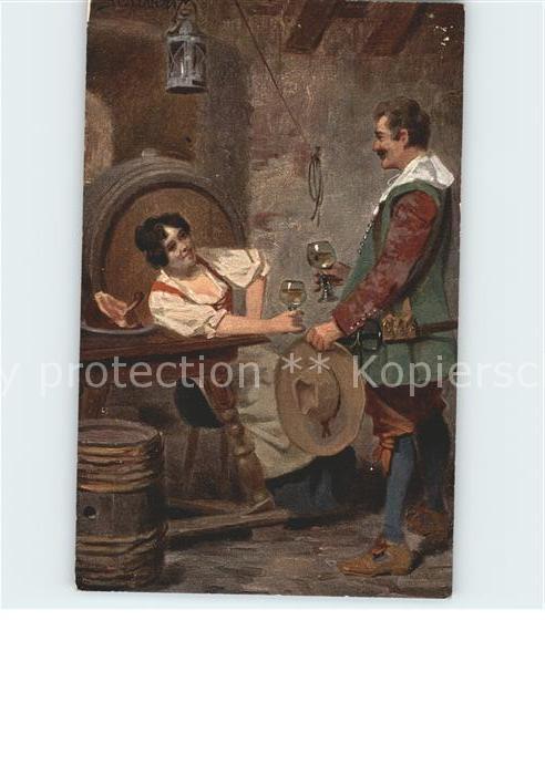 Wein Mann Frau Fass Künstlerkarte