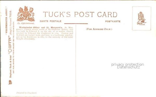 Verlag Tucks Oilette Nr. 7033 Charles E. Flower Westminster Abbe – Bild 2