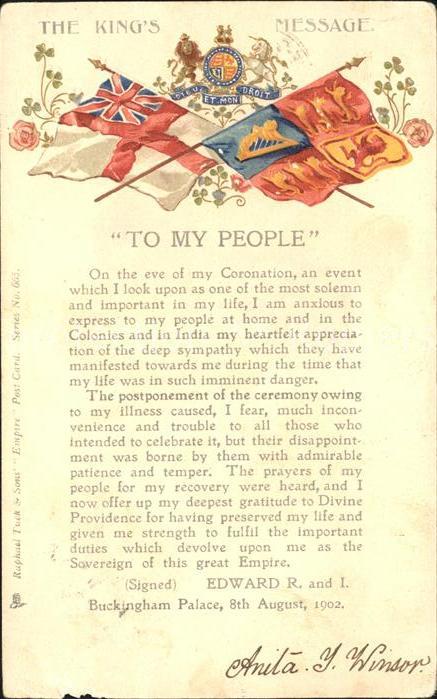 Fahnen England The King's Message To my People