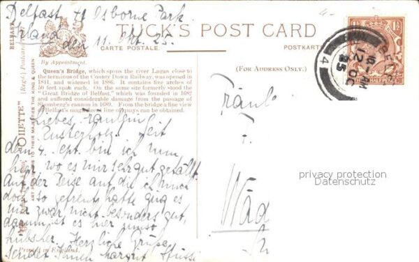 Verlag Tucks Oilette Nr. 7637 Queen's Bridge Belfast Strassenbah – Bild 2