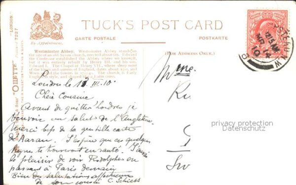 Verlag Tucks Oilette Nr. 7227 Westminster Abbey London – Bild 2