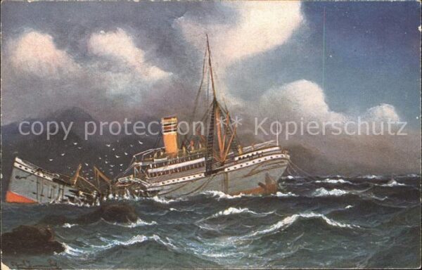 Dampfer Oceanliner Durchgebrochen Künstlerkarte