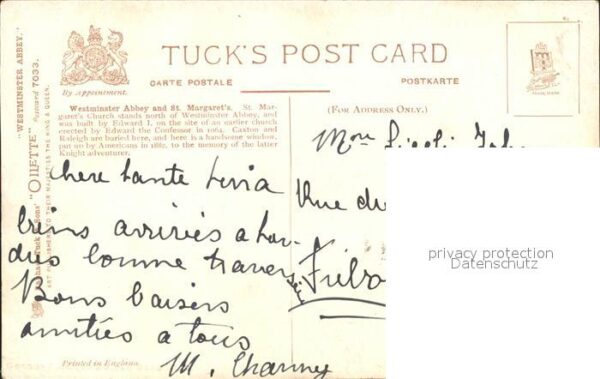 Verlag Tucks Oilette Nr. 7033 Westminster Abbey St. Margaret's C – Bild 2