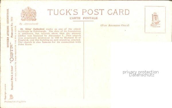 Verlag Tucks Oilette Nr. 7974 St. Giles Cathedral Edinburgh Char – Bild 2